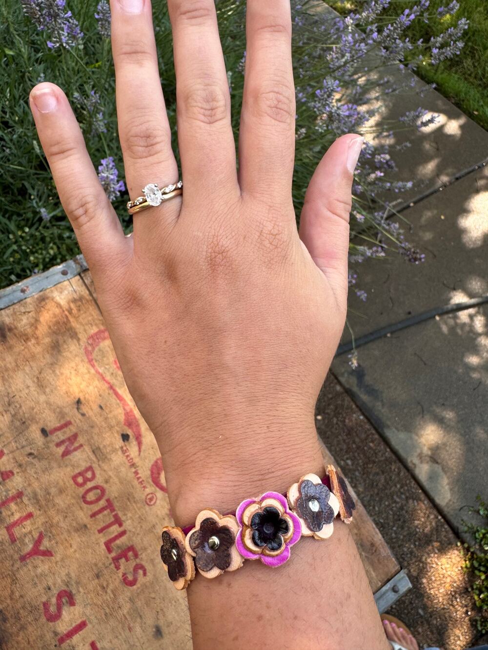 Pink Leather Bracelet Flower Bracelet Jewelry Boho Bracelets Pink Accessories
